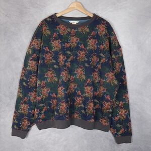 Natural Life Sweatshirt Womens S/M Navy Floral Oversized Boho Crewneck Pullover